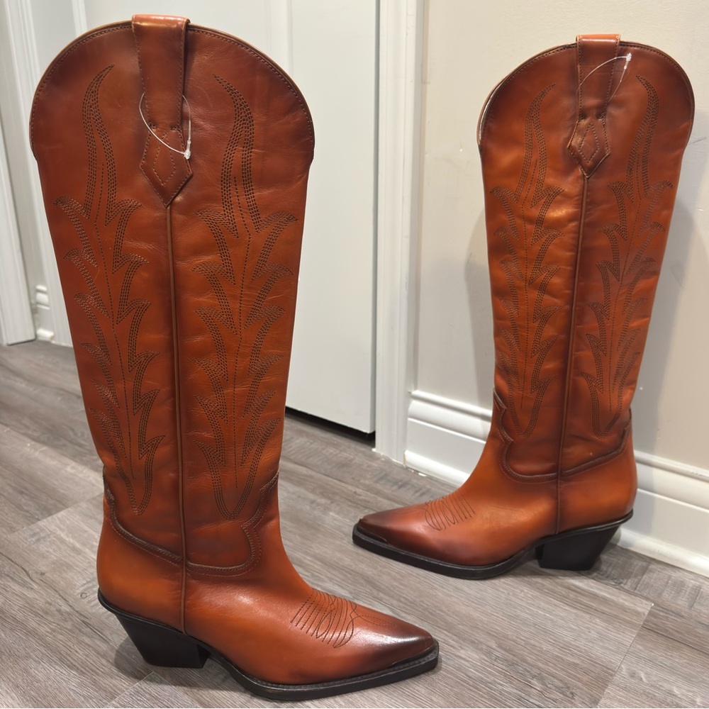 Wonderwest Estilo Tall Western Brown Leather Snip Toe Boots
